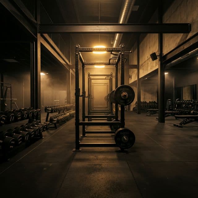 Focus on Fitness gym floor with dramatic lighting